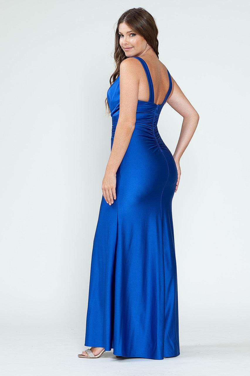 Prom Dresses Long Fitted Pleated Prom Formal Slit Dress Lenovia 5319 Royal Blue
