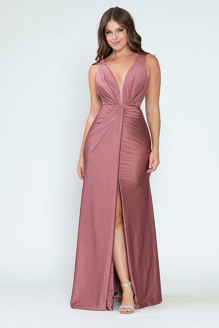 Prom Dresses Long Fitted Pleated Prom Formal Slit Dress Lenovia 5319 Mauve