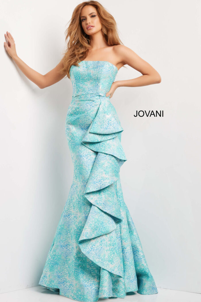 Prom Dresses Long Mermaid Ruffle Formal Prom Dress BLUE/MULTI