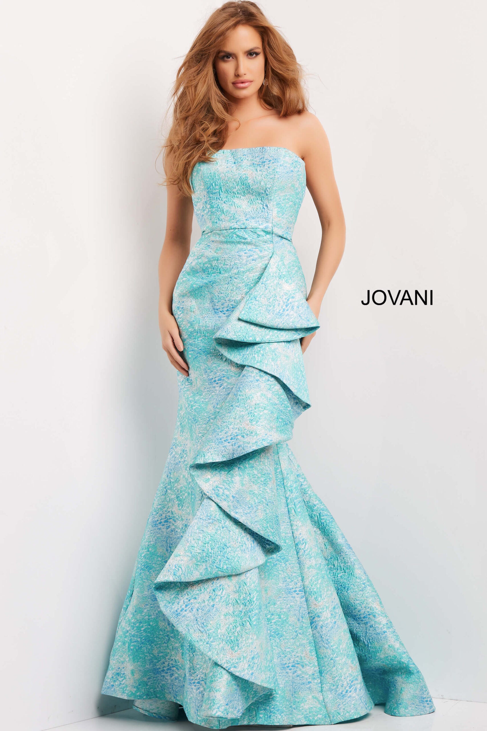 Jovani 08093 Long Mermaid Ruffle Formal Evening Prom Dress
