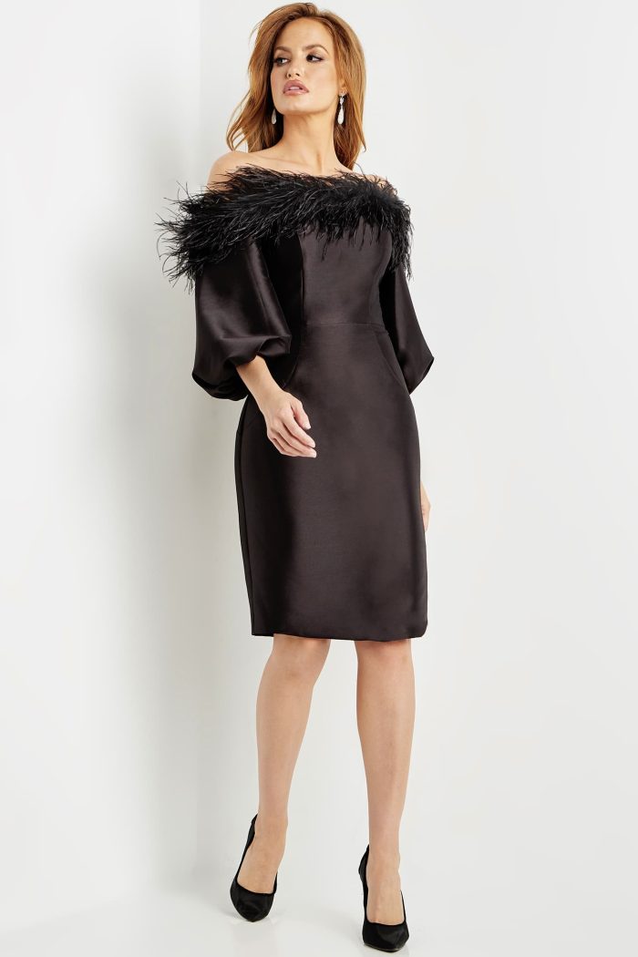 Cocktail Dresses Short Evening Feather Cocktail Dress BLACK