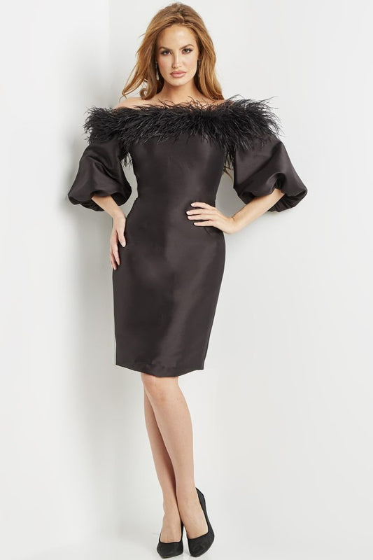 Cocktail Dresses Short Evening Feather Cocktail Dress BLACK