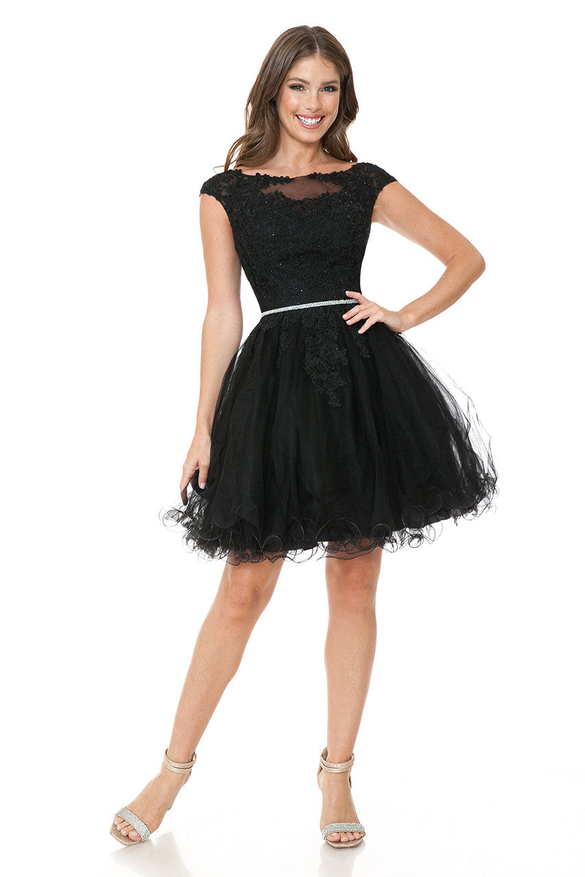 Cocktail Dresses Short Homecoming A Line Cocktail Lace Applique Dress Lenovia 8177 Black