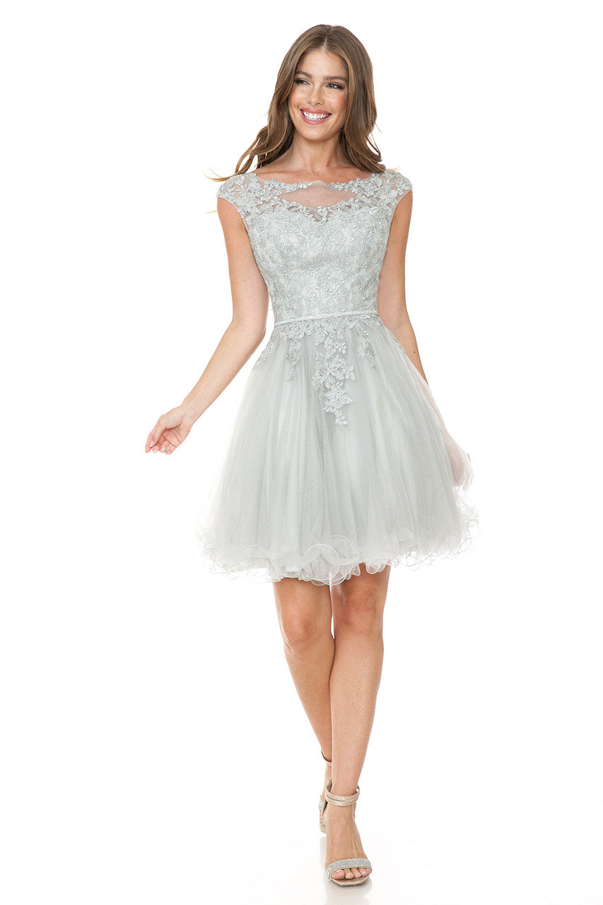 Cocktail Dresses Short Homecoming A Line Cocktail Lace Applique Dress Lenovia 8177 Silver