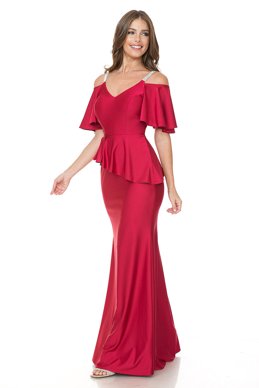 Mother of the Bride Dresses Long Mother of the Bride Formal Ruffle Dress Lenovia 5282 Scarlet