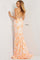 Prom Dresses Floral Sequin Long Formal Slit Prom Dress Ivory Light Orange