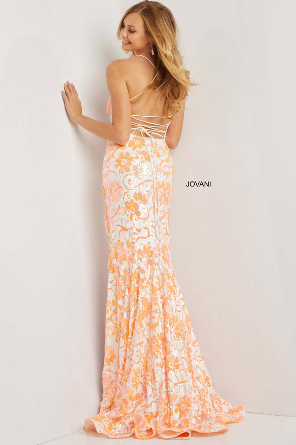 Jovani 08255 Floral Sequin Long Formal Slit Prom Dress