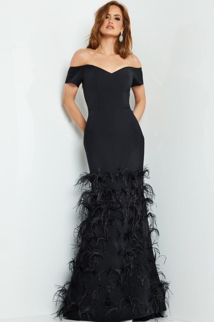 Jovani 08384 Long Feather Mermaid Formal Evening Dress