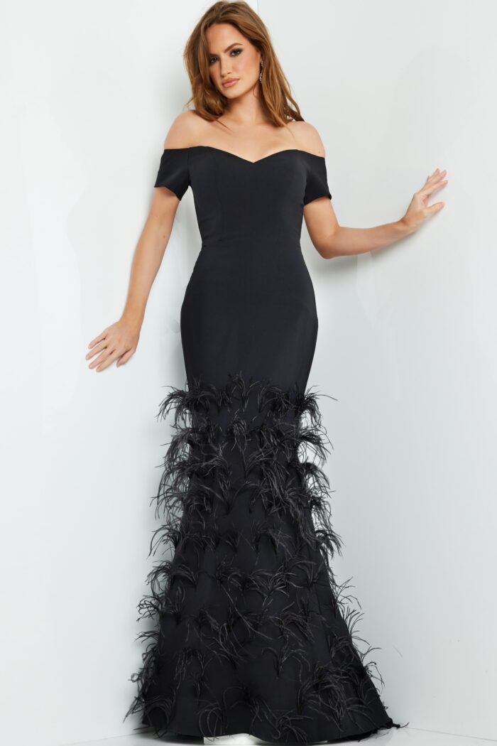 Jovani 08384 Long Feather Mermaid Formal Evening Dress