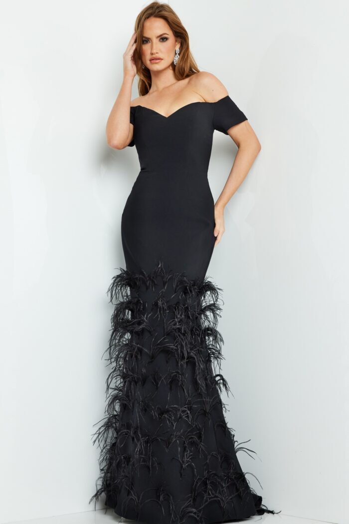 Jovani 08384 Long Feather Mermaid Formal Evening Dress