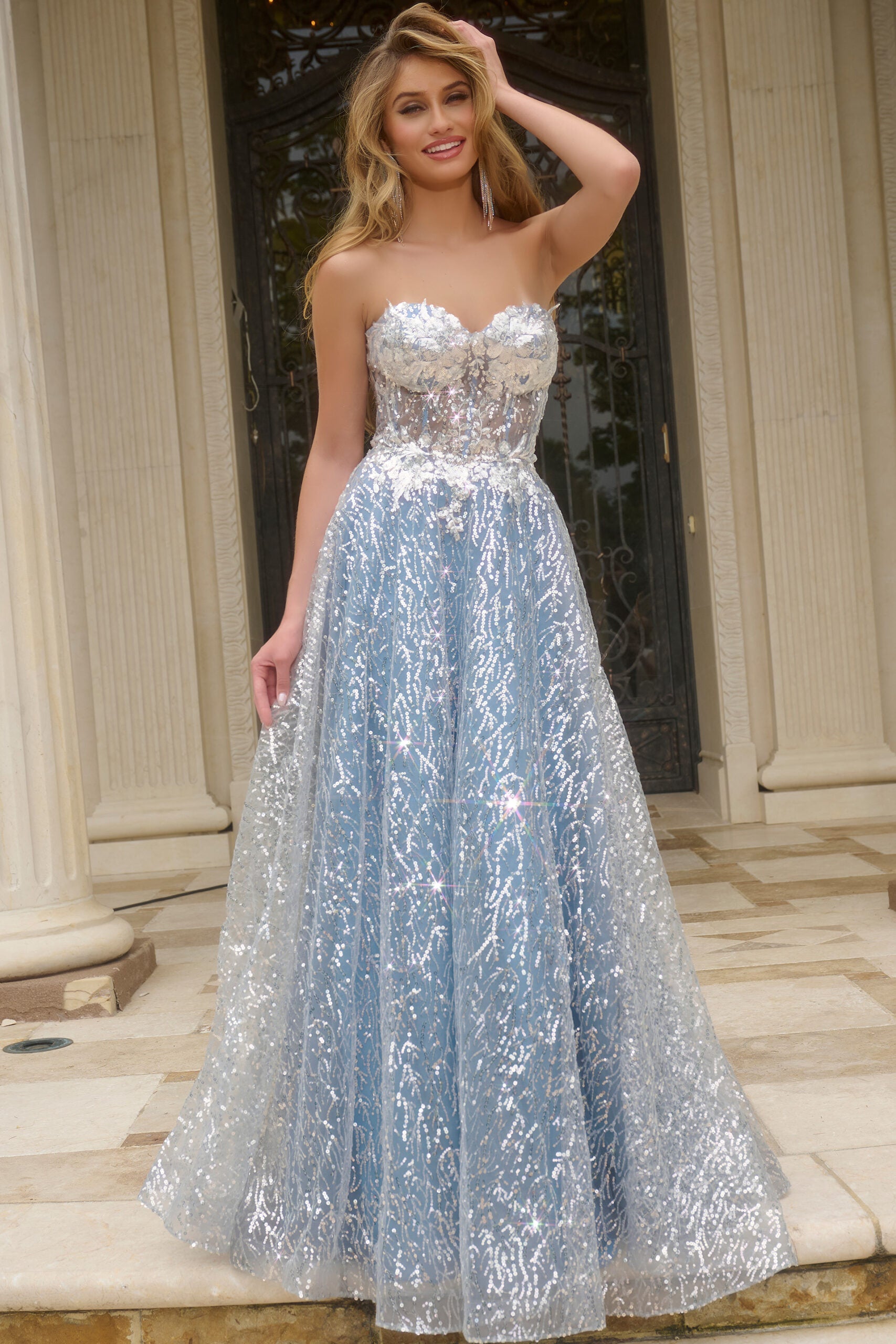 Jovani 08417 Long A Line Prom Sequin Formal Dress