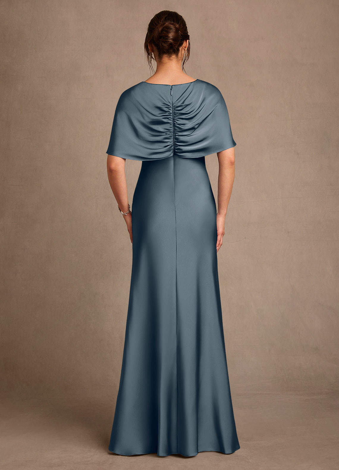 Satin Cape-Sleeve Long Dress Aidan Mattox MD1E209851