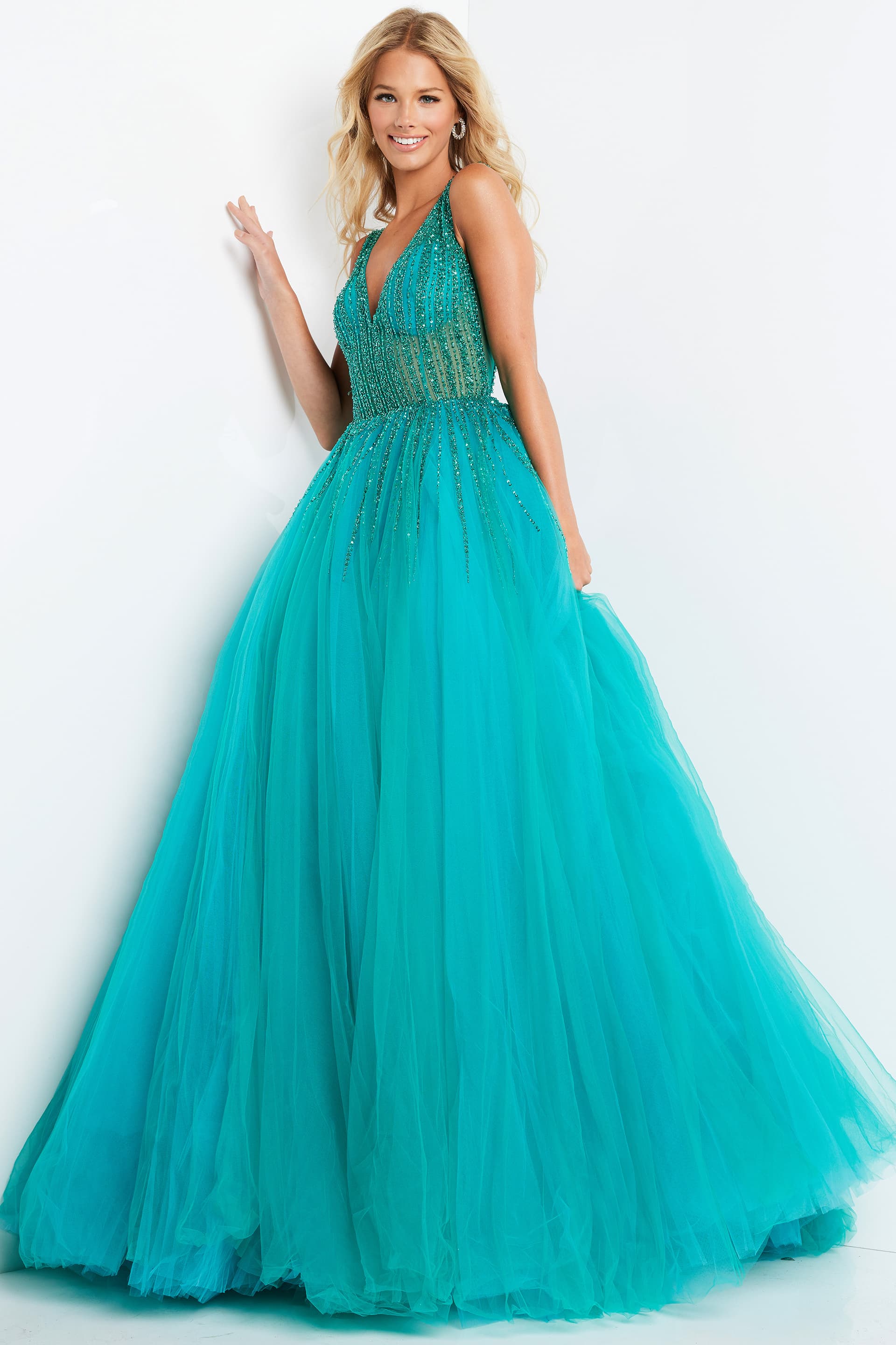 Prom Dresses Sleeveless Tulle Long Prom Ballgown Emerald