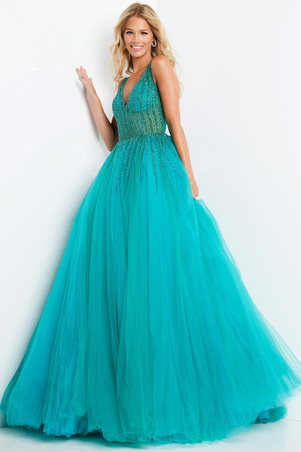Jovani 08638 Sleeveless Tulle Long Prom Ballgown