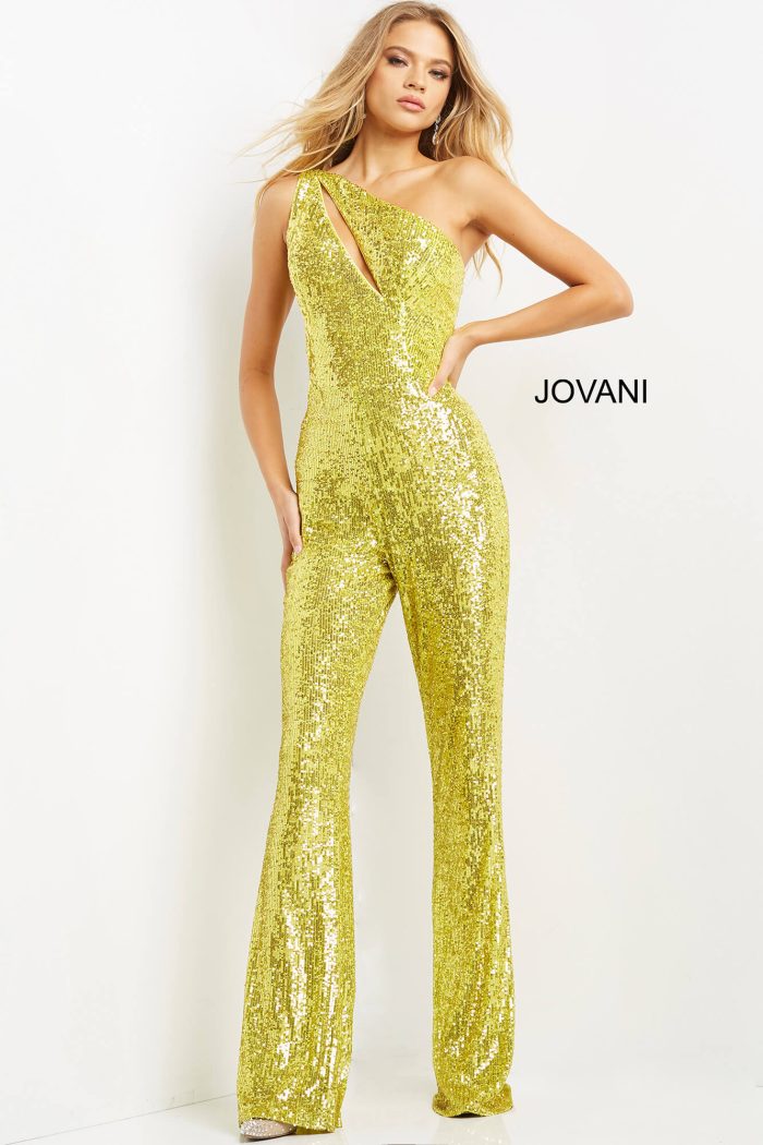 Jumpsuit Long Sequin Formal Jumpsuit Yellow