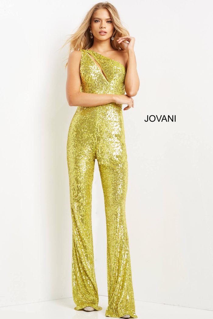 Jumpsuit Long Sequin Formal Jumpsuit Yellow