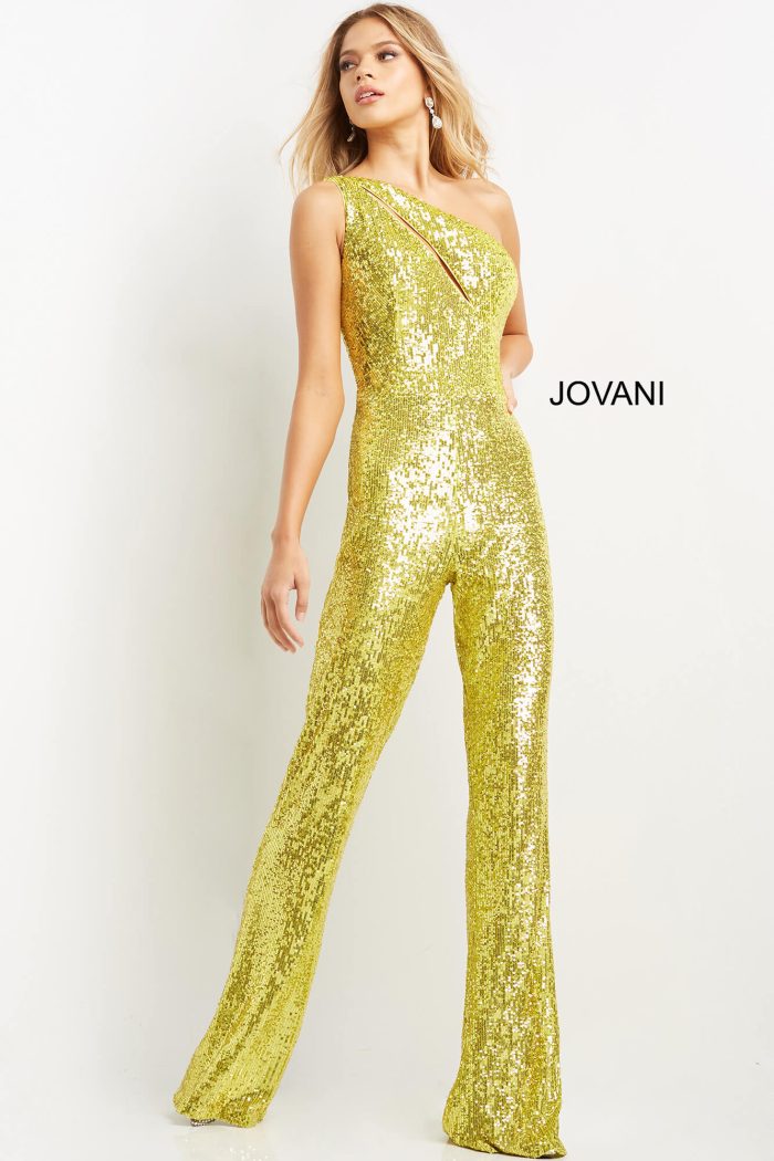 Jumpsuit Long Sequin Formal Jumpsuit Yellow
