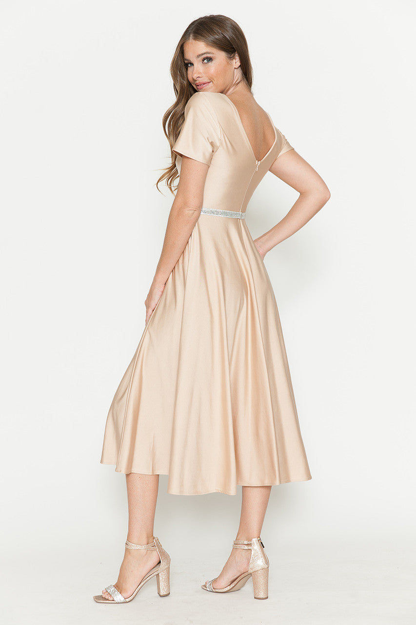 Cocktail Dresses Short Tea Length Pleated Cocktail Dress Lenovia 5274 Champagne Gold