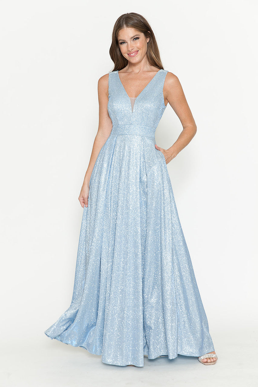 Formal Dresses Pleated Long Metallic Formal Prom Dress Lenovia 5256 Powder Blue