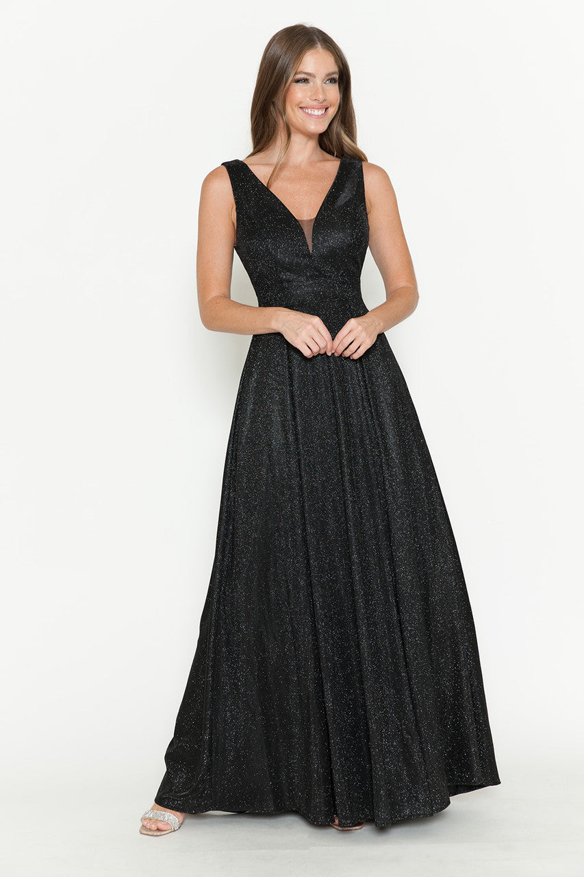 Formal Dresses Pleated Long Metallic Formal Prom Dress Lenovia 5256 Black