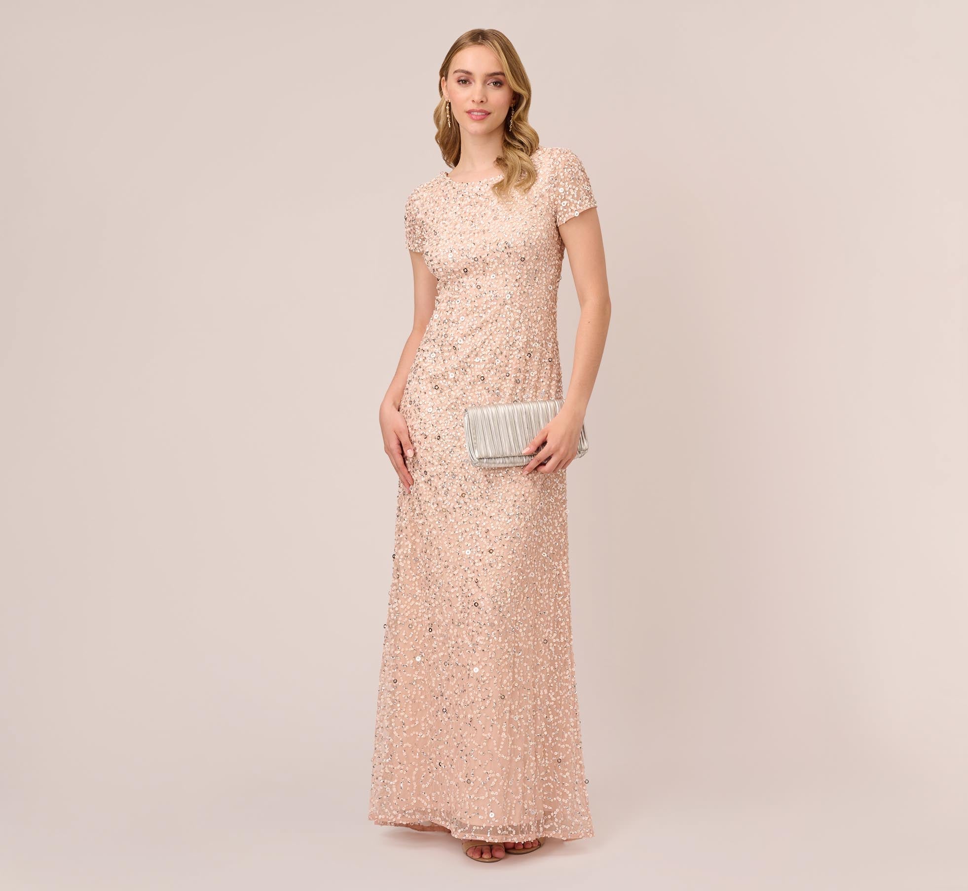 Jewel Neck Floor-Length Sequin Formal Sheath Gown Adrianna Papell 091874600