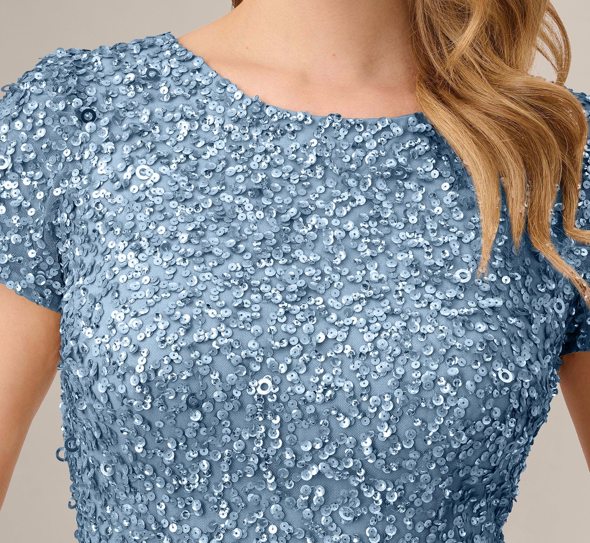 Nile Blue Jewel Neck Floor-Length Sequin Formal Sheath Gown Adrianna Papell 091874600
