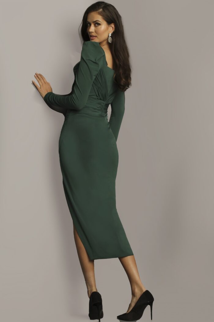Jovani 09402 Fitted Long Sleeve Cocktail Midi Dress