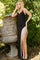 Pom Dresses Long Beaded Fringe Slit Formal Prom Dress Black