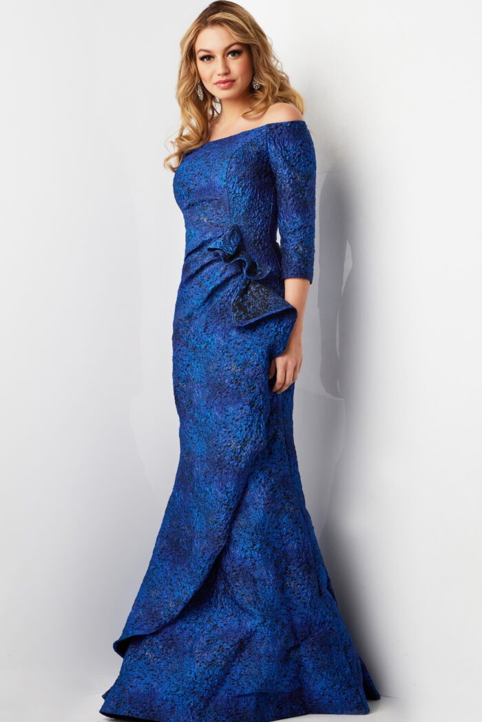 Jovani 09550 Mother of the Bride Off Shoulder Side Ruffle Dress