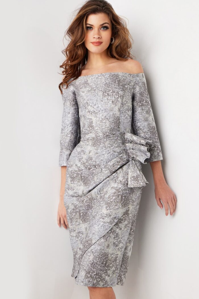 Cocktail Dresses Short Pleated Metallic Cocktail Dress Silver/Grey
