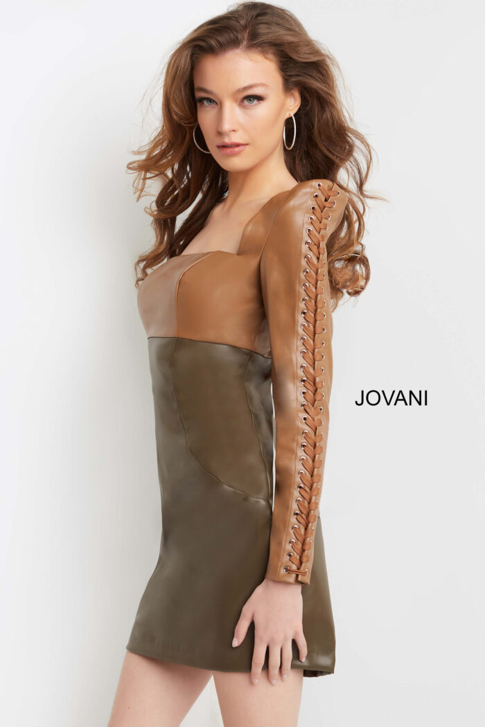 Cocktail Dresses Homecoming Short Leather Cocktail Dress Camel/Olive