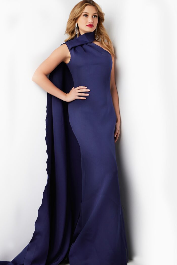 Prom Dresses Long Fitted High Neck Evening Formal Prom Dress  Navy