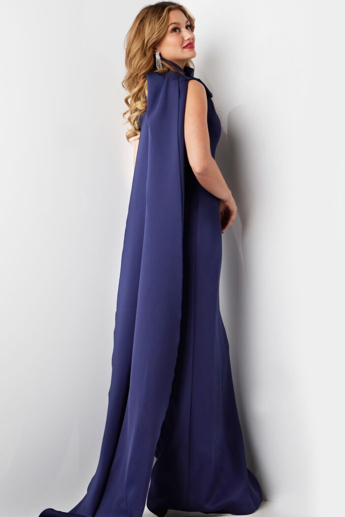 Prom Dresses Long Fitted High Neck Evening Formal Prom Dress  Navy
