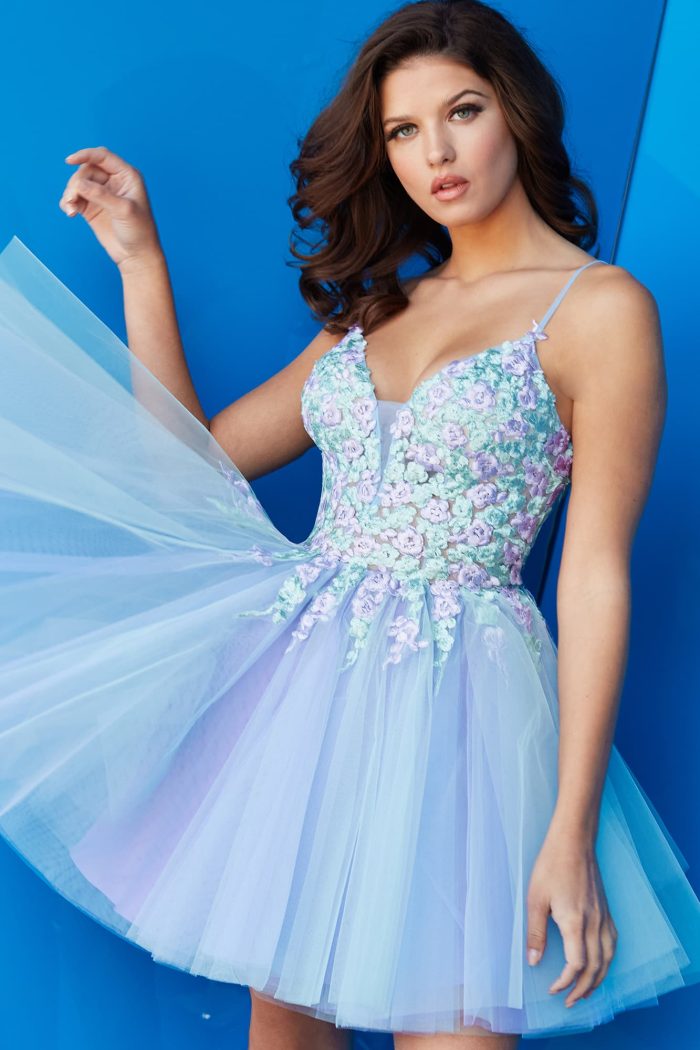 Jovani 09728 Short Floral Homecoming Cocktail Dress