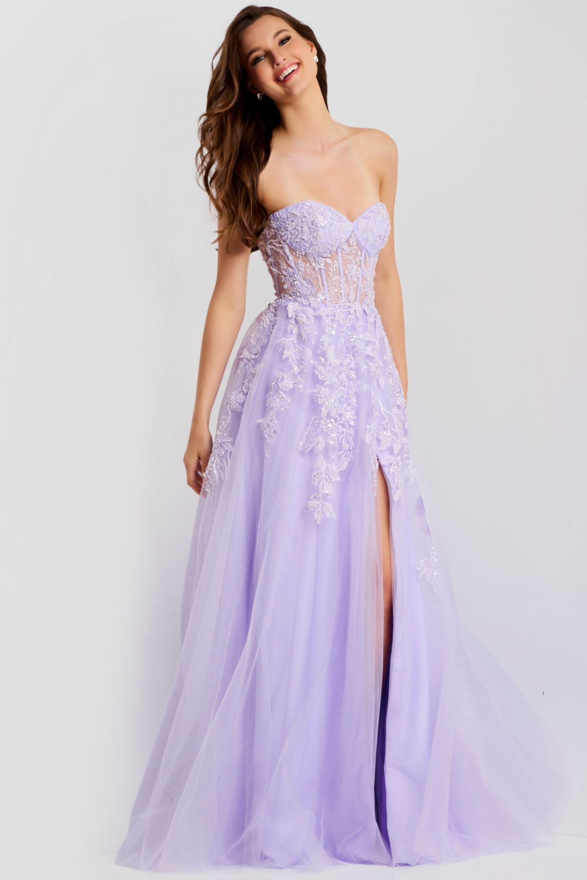 Prom Dresses Long Formal Applique Floral A Line Prom Dress Lilac
