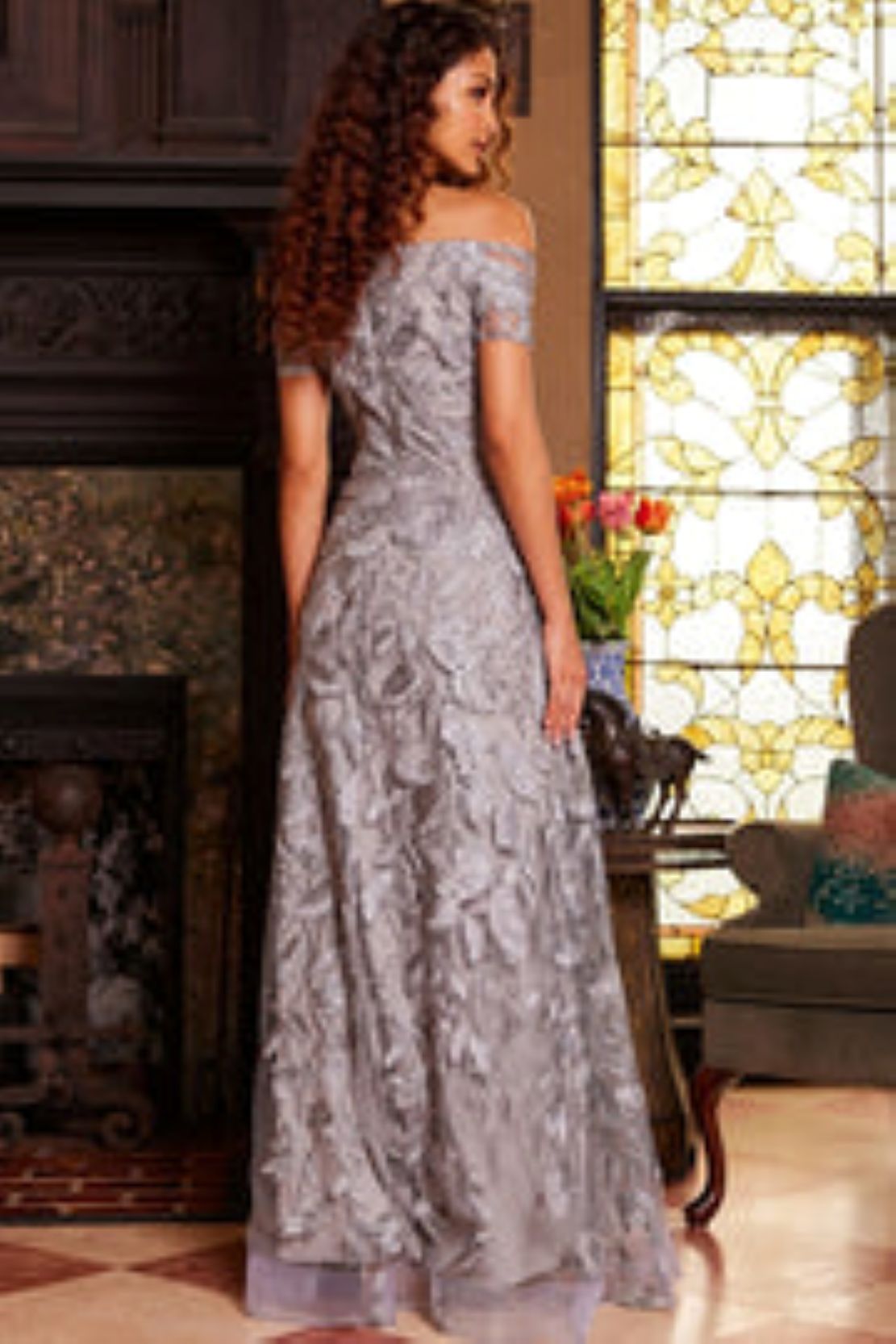 Formal Dresses Long Metallic Lace Formal Evening Dress Grey