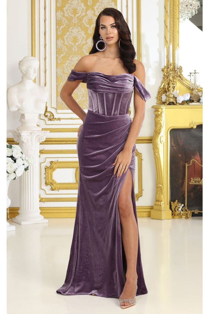 Off-the-Shoulder Floor-Length Velvet Formal Sheath Column May Queen RQ8069