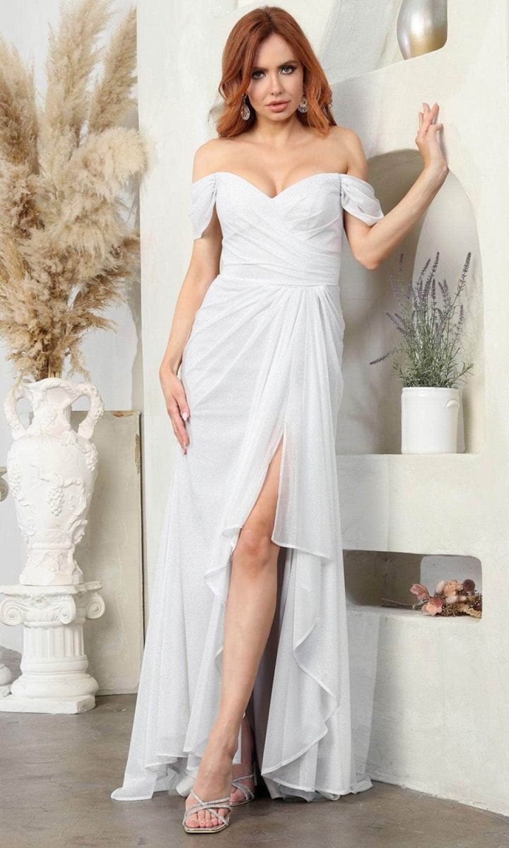 Off-the-Shoulder Floor-Length Jersey Prom A-Line May Queen 2063