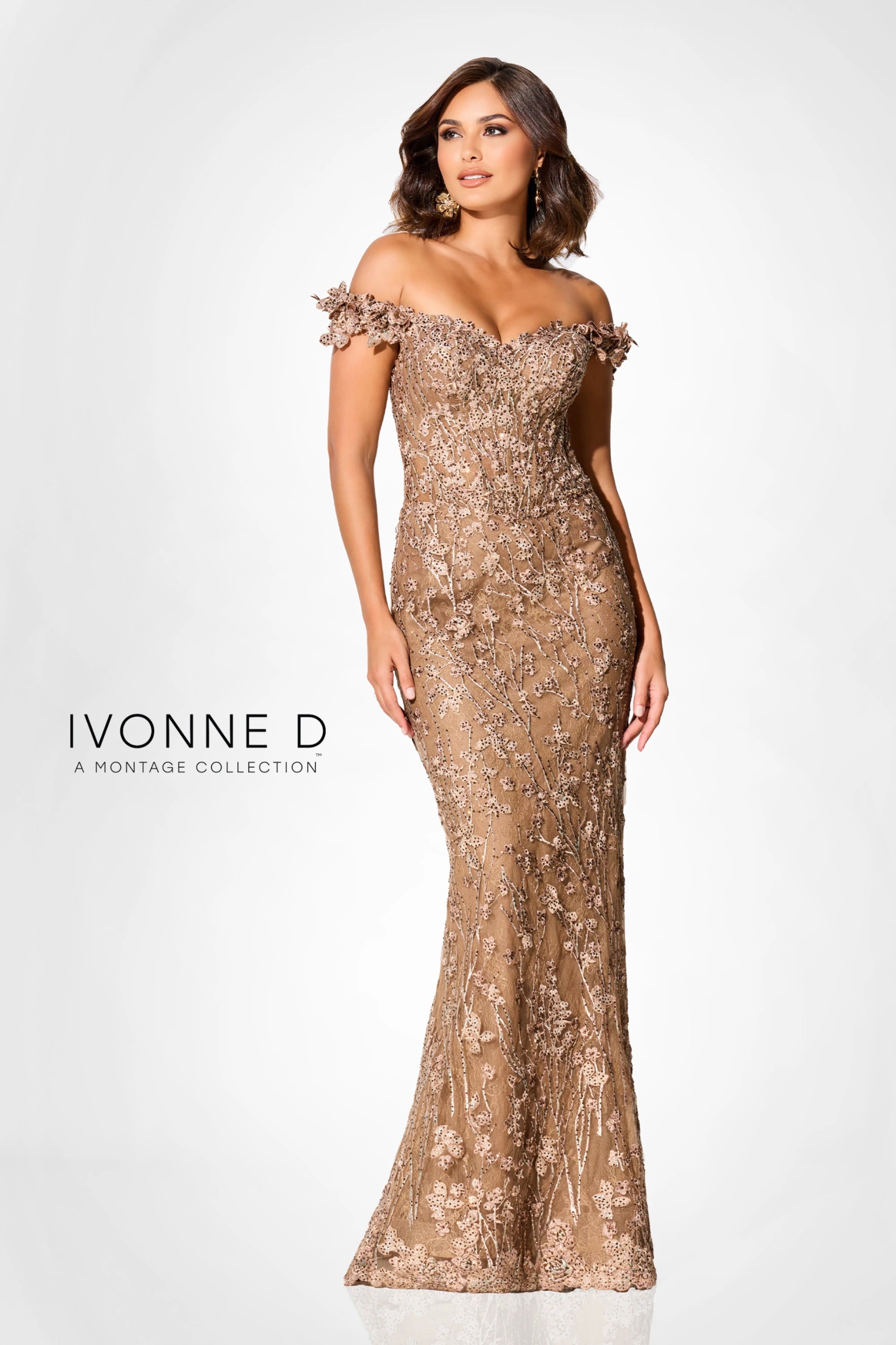 Formal Dresses Long Formal Beaded Lace Evening Dress Bronze