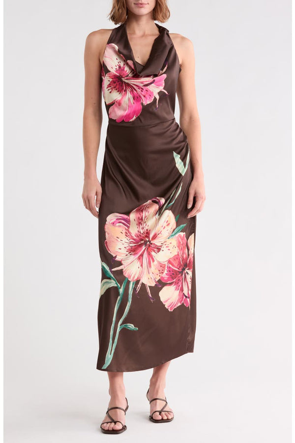 Asymmetric Halter Maxi Dress Badgley Mischka BW50483