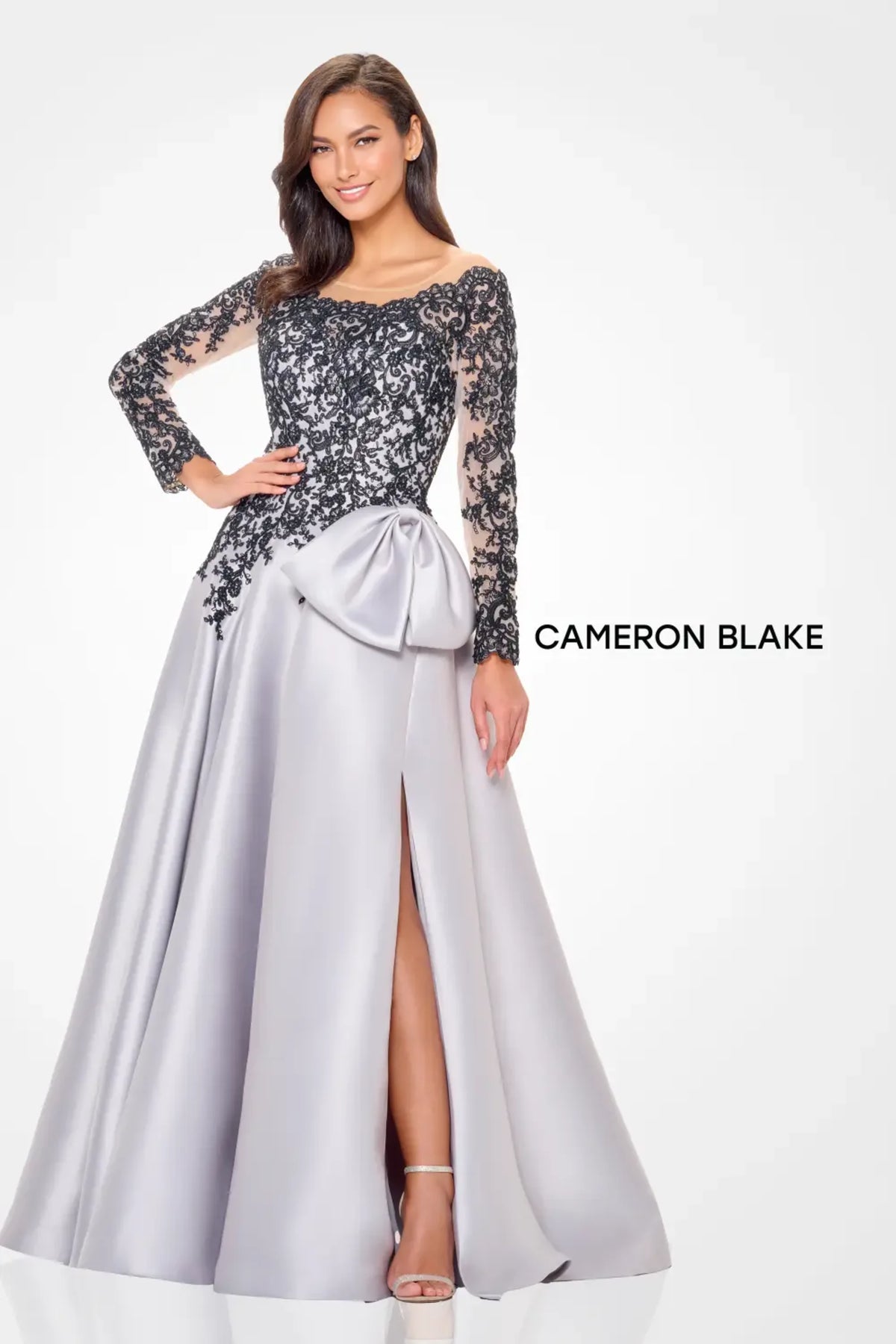 Formal Dresses Ball Gown Long Slit Formal Evening Dress Silver/Black
