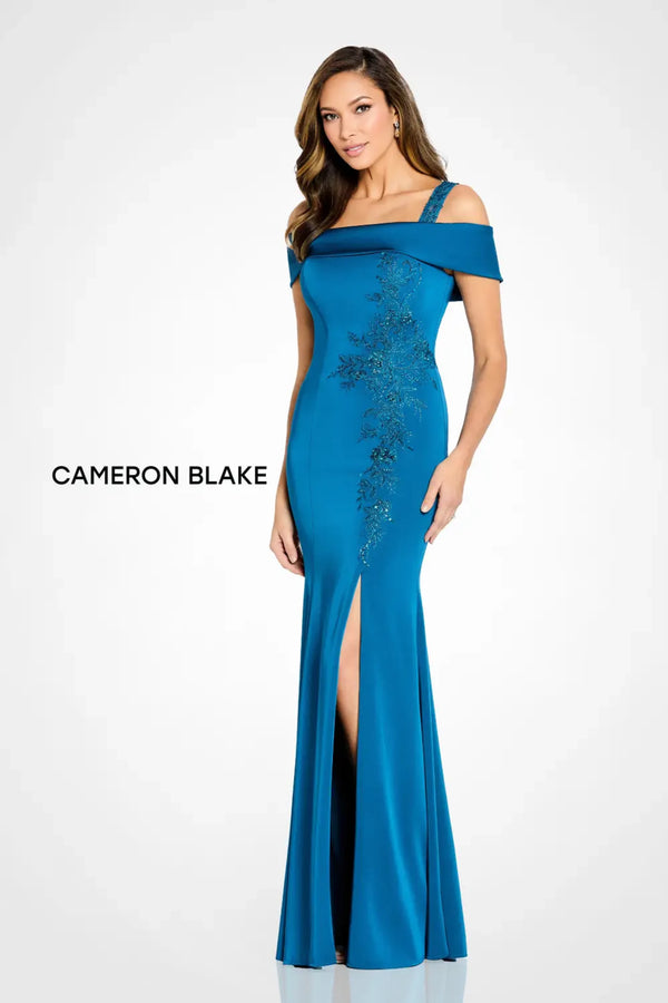 Cameron Blake CB115 Long Slit Formal Evening Beaded Dress