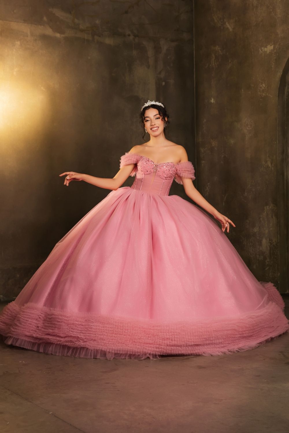 Off-the-Shoulder Floor-Length Tulle Quinceañera Ball Gown May Queen LK266