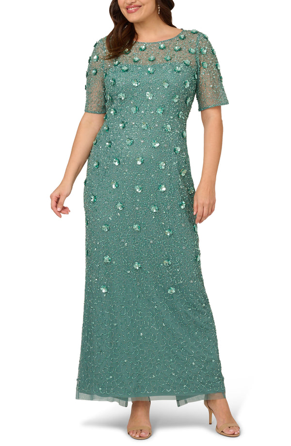Adrianna Papell AP1E209314 Scoop Floor-Length Mesh Formal Floral Sequin Gown