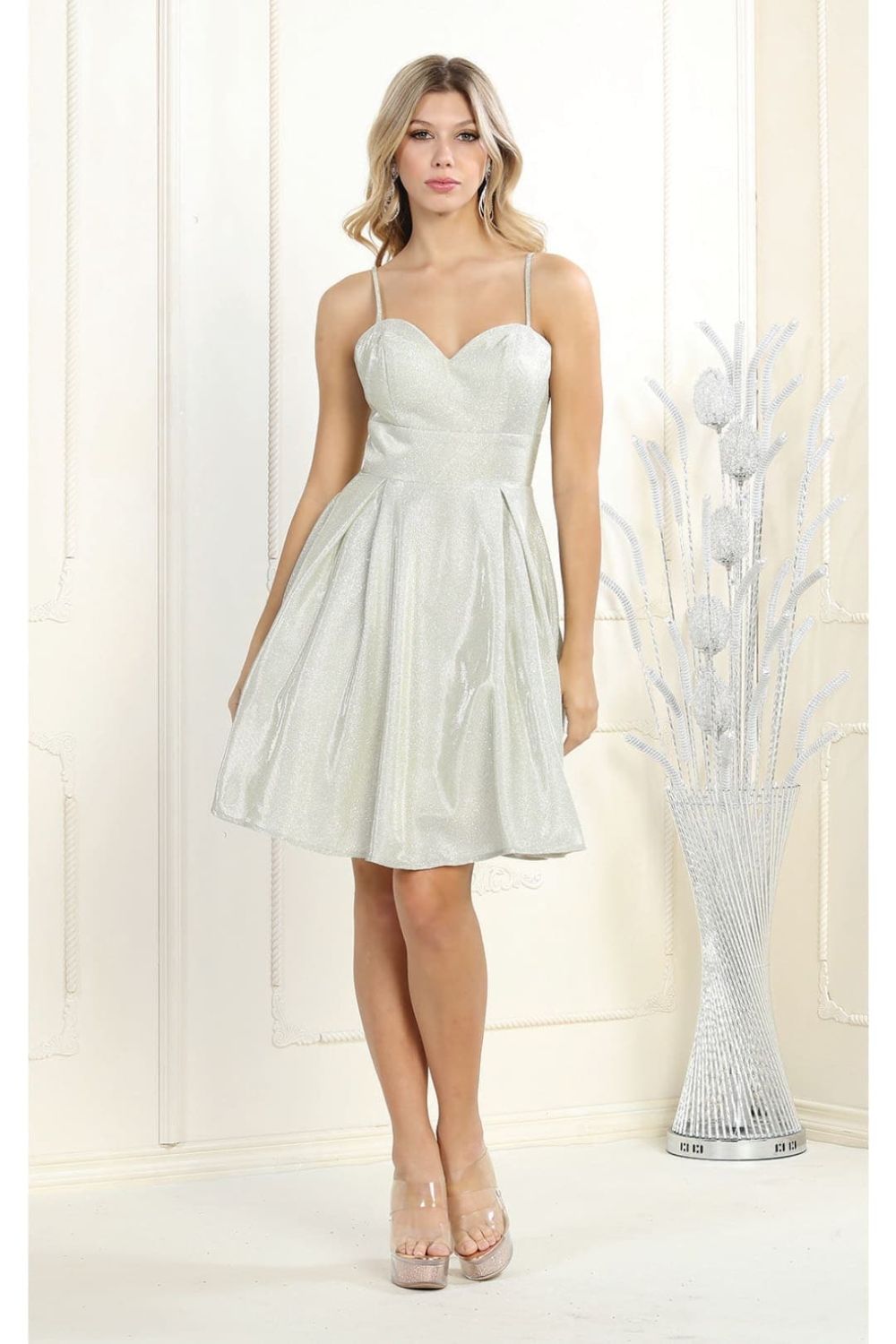 Champagne Sweetheart Short Metallic Homecoming Dress Corset May Queen MQ1791