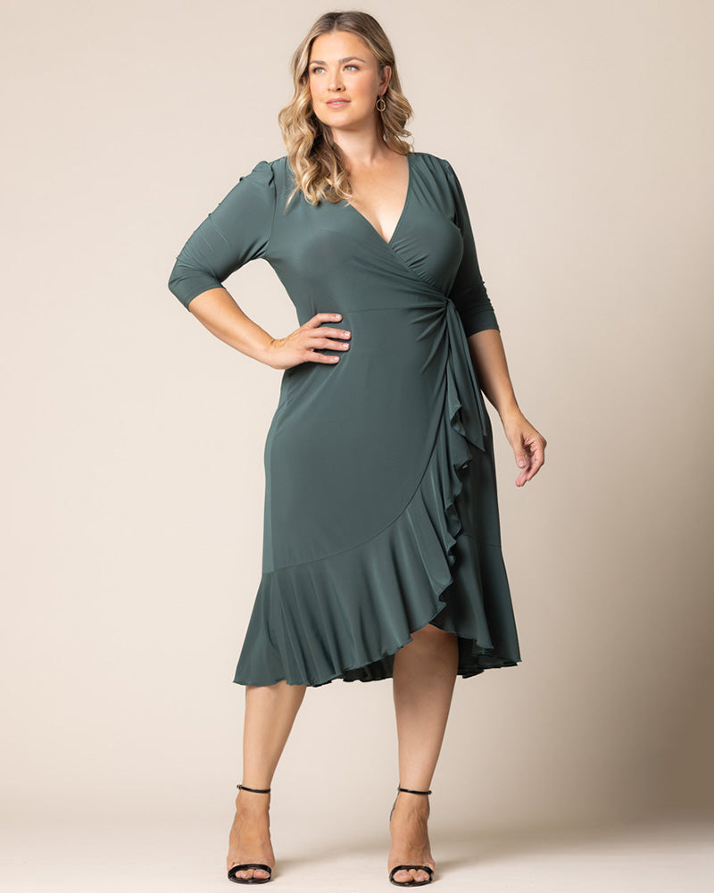 Plus Size Dresses Short Ruffle Cocktail Plus Size Dress Kiyona 11122201 Fern Green