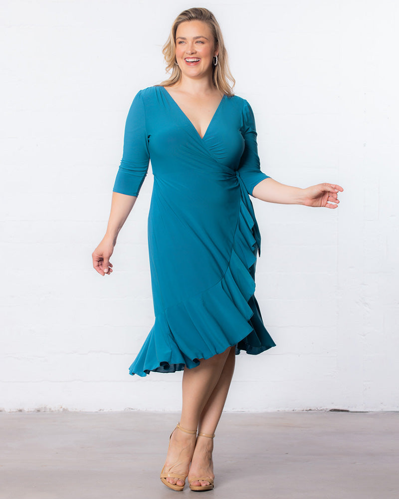Plus Size Dresses Short Ruffle Cocktail Plus Size Dress Kiyona 11122201 Blue Jade