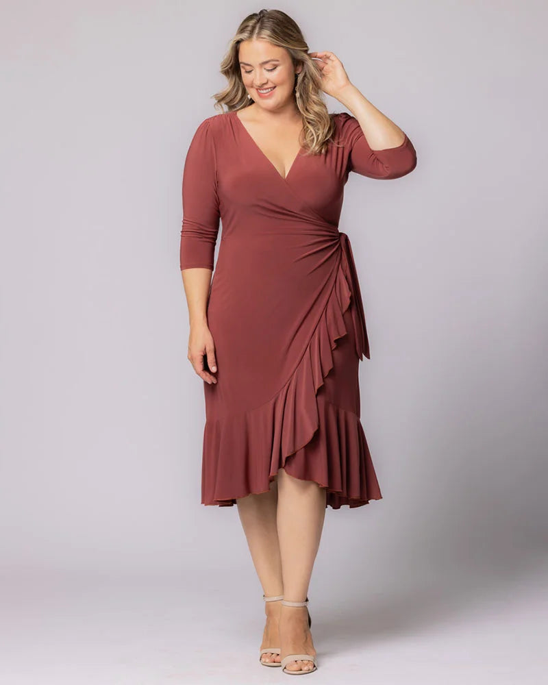 Plus Size Dresses Short Ruffle Cocktail Plus Size Dress Kiyona 11122201 Marsala