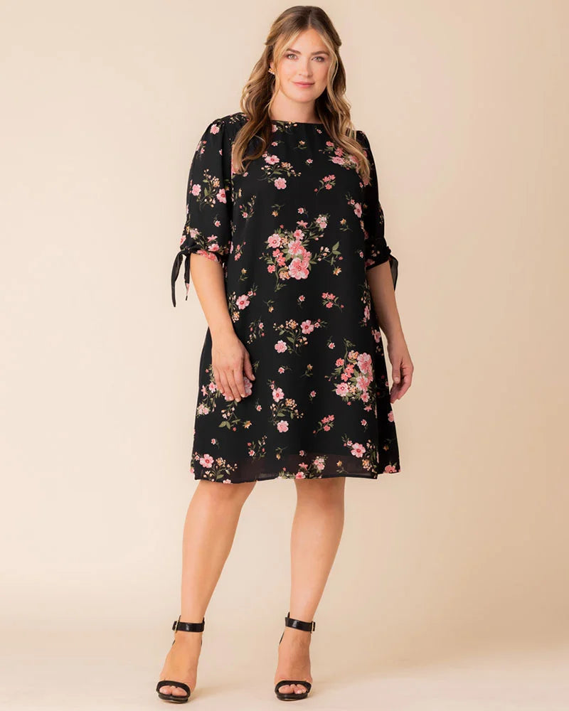 Plus Size Dresses Short A Line Cocktail Plus Size Dress Midnight Peony Print