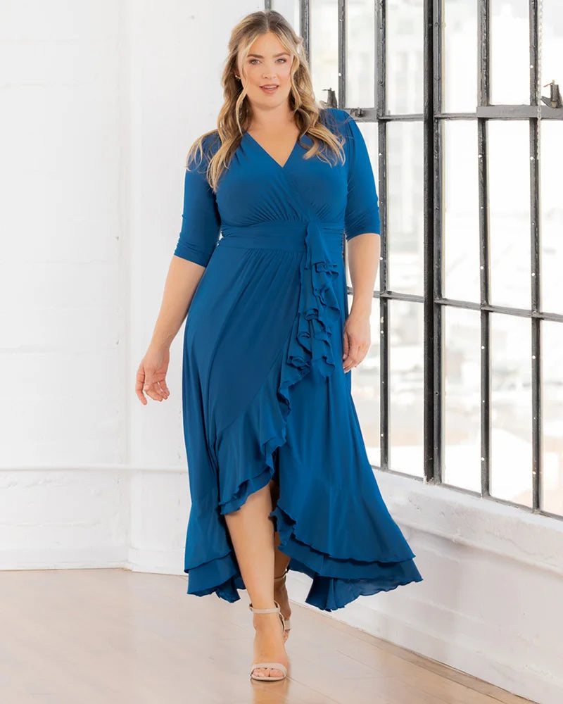 Plus Size Dresses Short Ruffle Cocktail Evening Plus Size Dress Aegean Blue